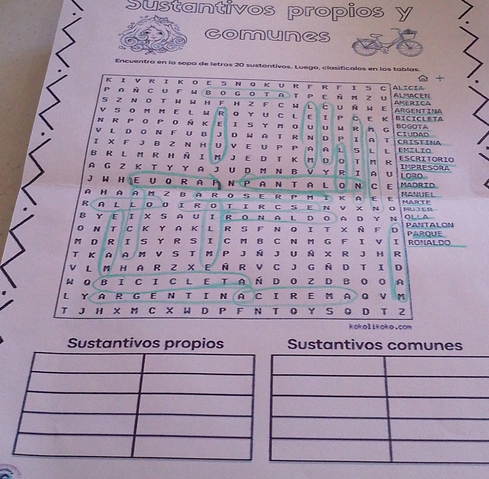 Resuelto:Sustantivos propios y comunes Encuentra en la sopa de letras ...