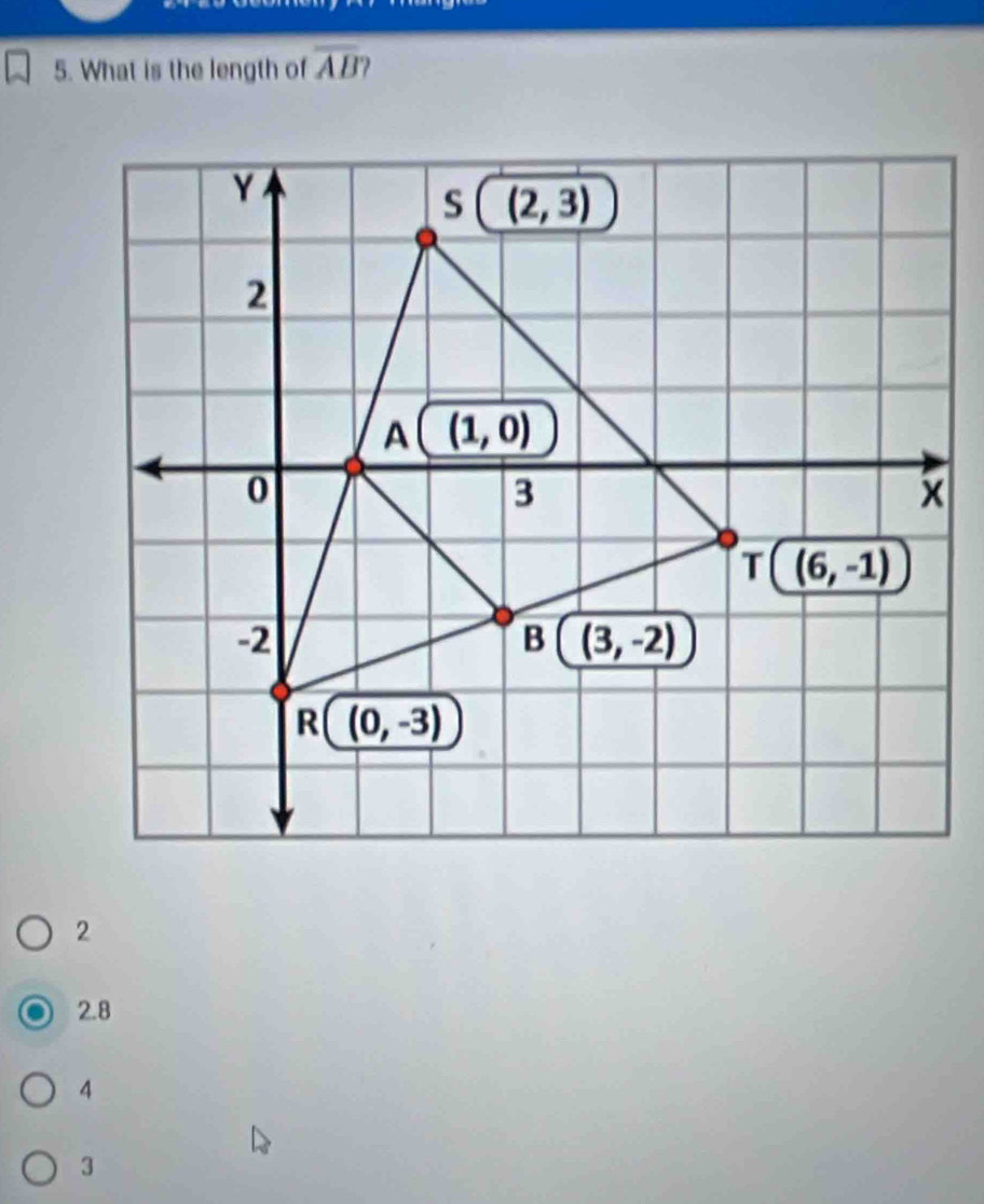 What is the length of overline AB
2.8
4
3