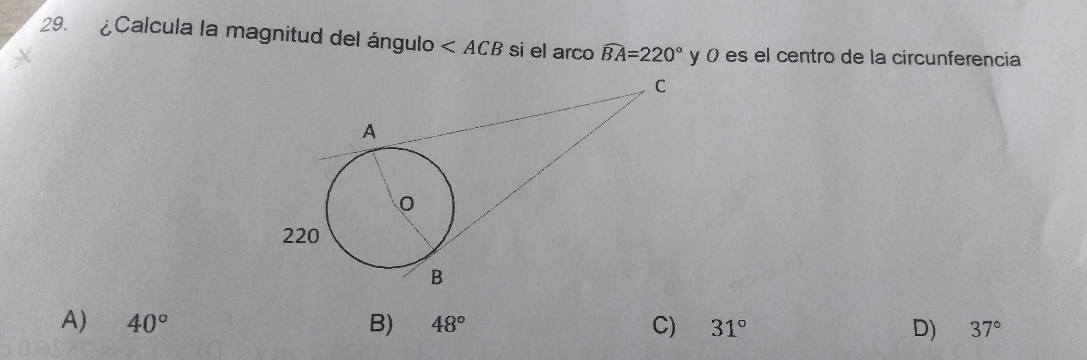 Resuelto:¿Calcula la magnitud del ángulo ∠ ACB si el arco widehat BA ...