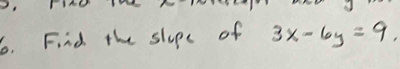 Find the slupe of 3x-6y=9.