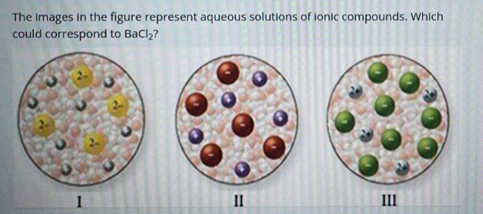 The images in the figure represent aqueous solutions of ionic compounds. Which 
could correspond to BaCl_2 ?