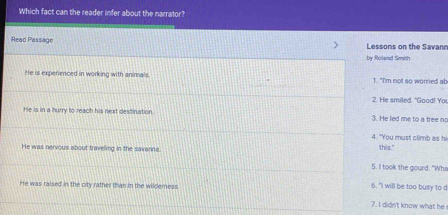 Solved: Which fact can the reader infer about the narrator? Read ...