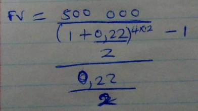 N=frac frac 5000000(1+ (0.22)/2 )^100-1 (0.22)/2 