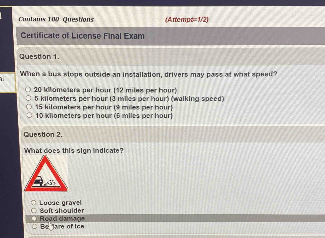 Solved: Contains 100 Questions (Attempt=1/2) Certificate of License ...
