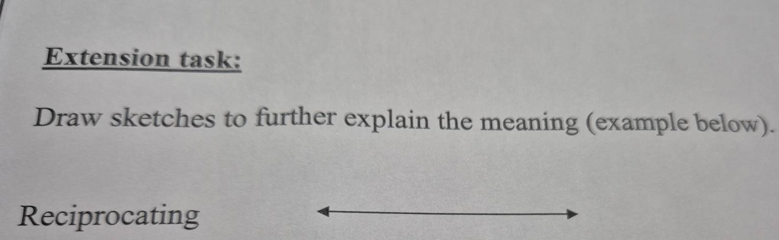 Extension task: 
Draw sketches to further explain the meaning (example below). 
Reciprocating