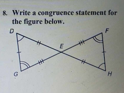 Write a congruence statement for 
the figure below.