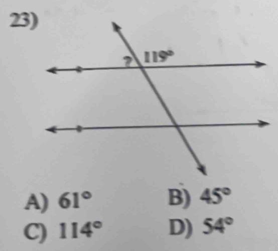 A) 61° B) 45°
C) 114° D) 54°