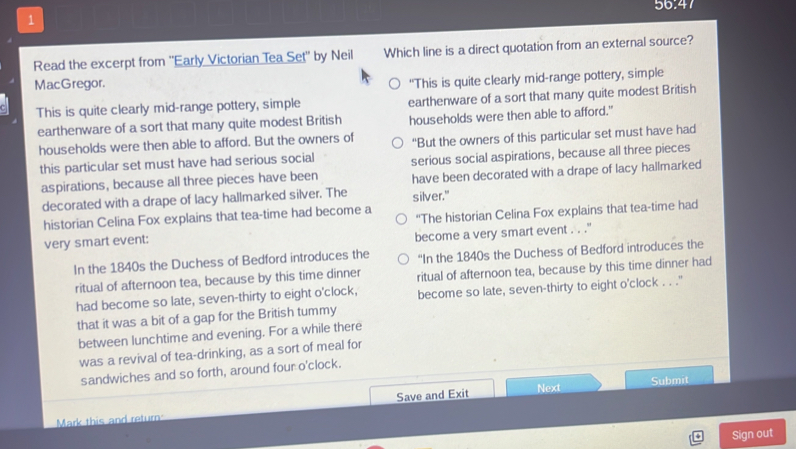 Solved: 56.47 1 Read the excerpt from ''Early Victorian Tea Set' by ...