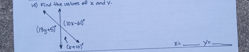 Find the values of x and y.
x= _ y= _