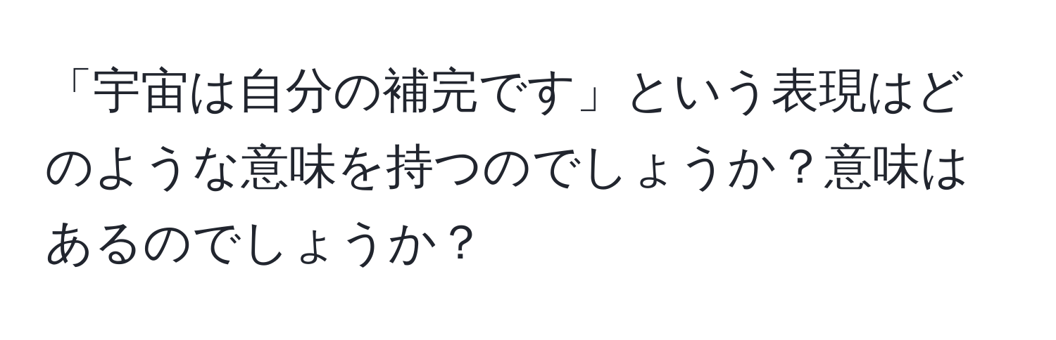 「宇宙は自分の補完です」という表現はどのような意味を持つのでしょうか？意味はあるのでしょうか？