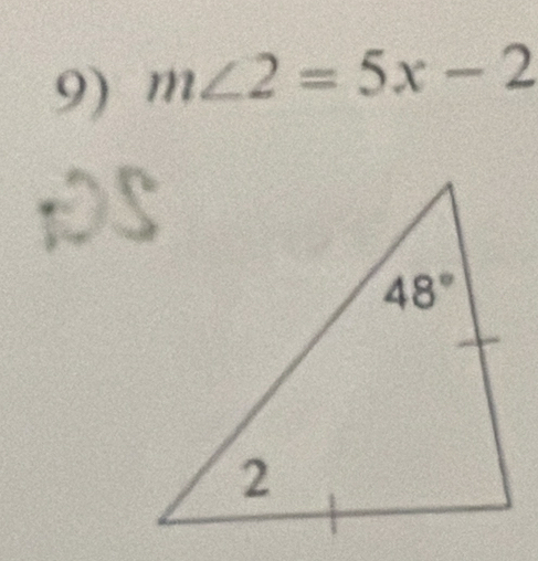 m∠ 2=5x-2