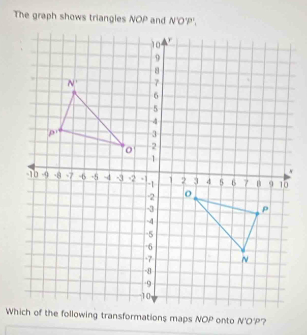 The graph shows triangles NOP and
?