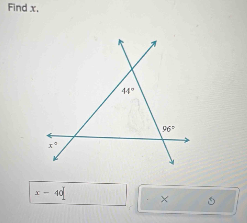 Find x.
x=40
×