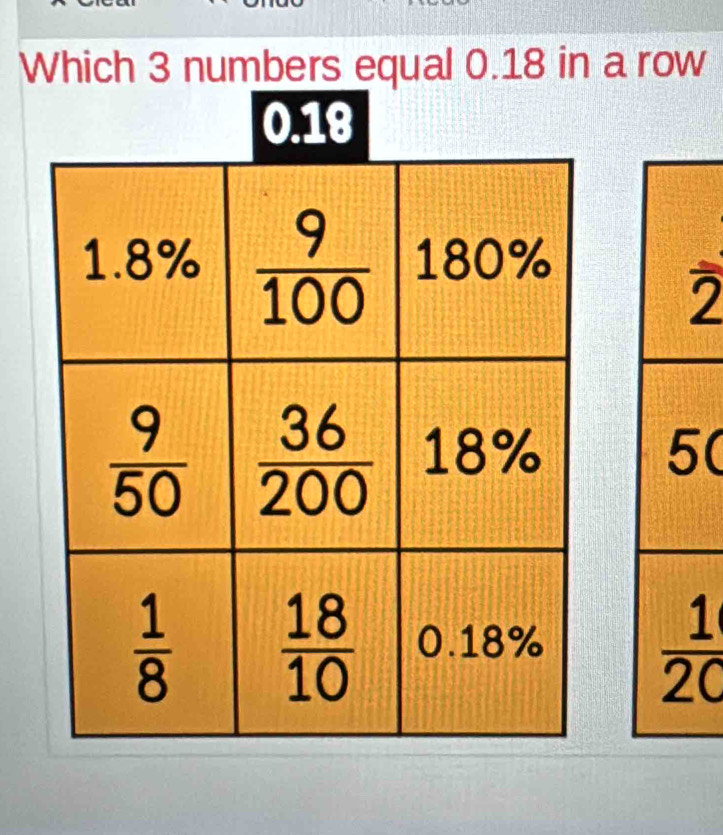 Which 3 numbers equal 0.18 in a row
- . I
(