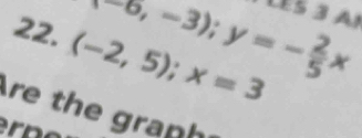 -6,-3); y=- 2/5 x
LES 3 AI 
22. (-2,5); x=3
re the granh