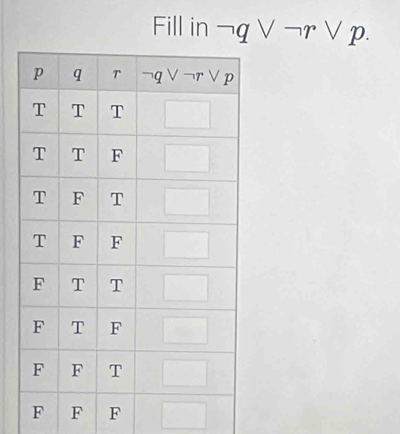 Fill in ¬q V . r V p.
F