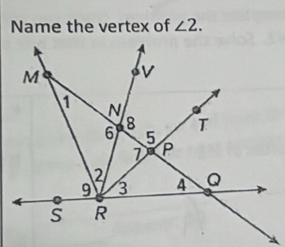 Name the vertex of ∠ 2.