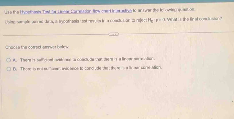 Solved: Use the Hypothesis Test for Linear Correlation flow chart ...