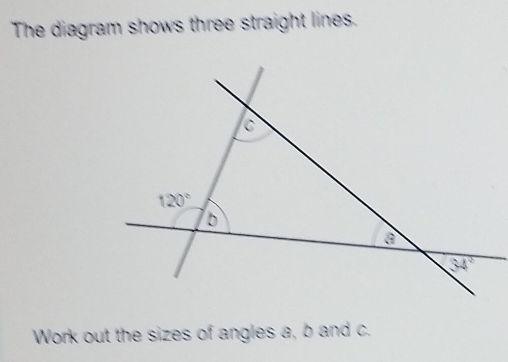 Solved: The diagram shows three straight lines. Work out the sizes of ...