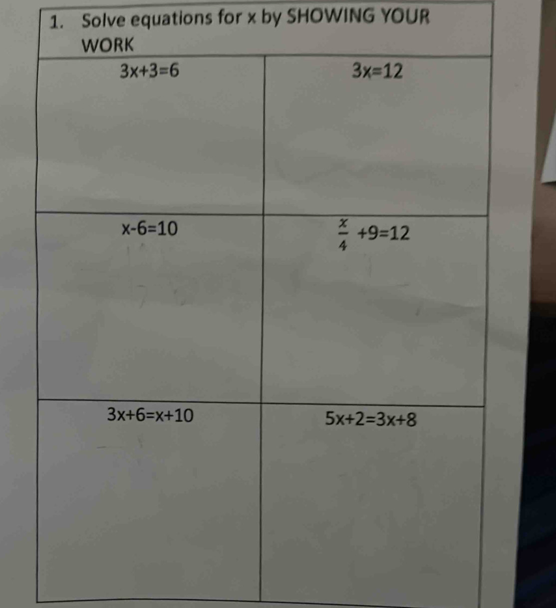 Solve equations for x by SHOWING YOUR