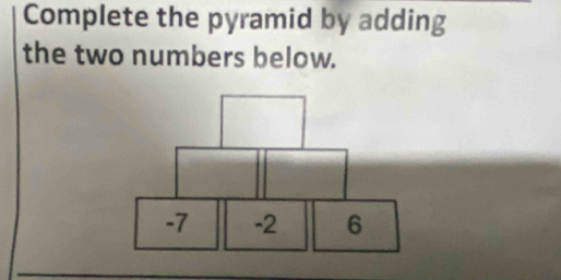 Complete the pyramid by adding 
the two numbers below.