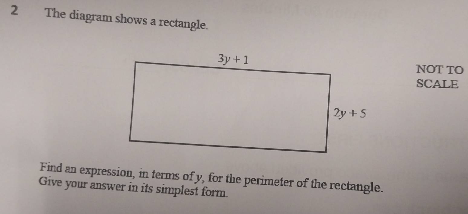 Solved: The diagram shows a rectangle. NOT TO SCALE Find an expression ...
