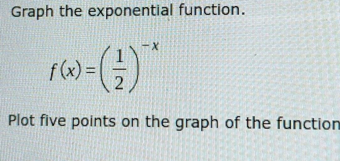 Solved: Graph the exponential function. f(x)=( 1/2 )^-x Plot five ...
