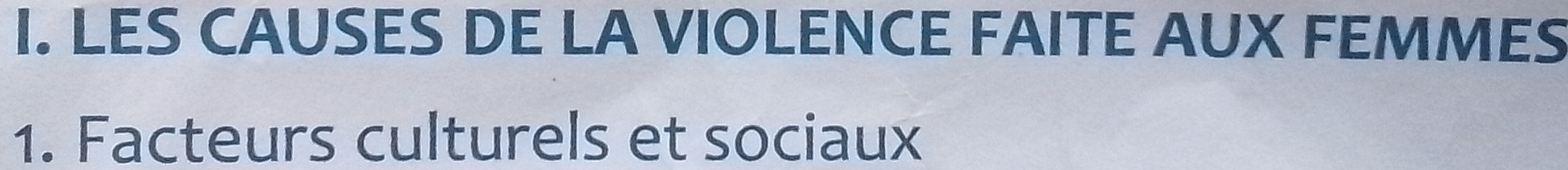 LES CAUSES DE LA VIOLENCE FAITE AUX FEMMES 
1. Facteurs culturels et sociaux