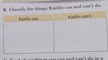 the things Kaitlin can and can't do. 
and can’t do in a