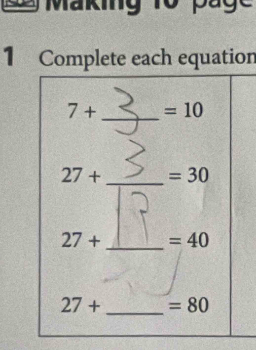 Making 1o page
1 Complete each equation