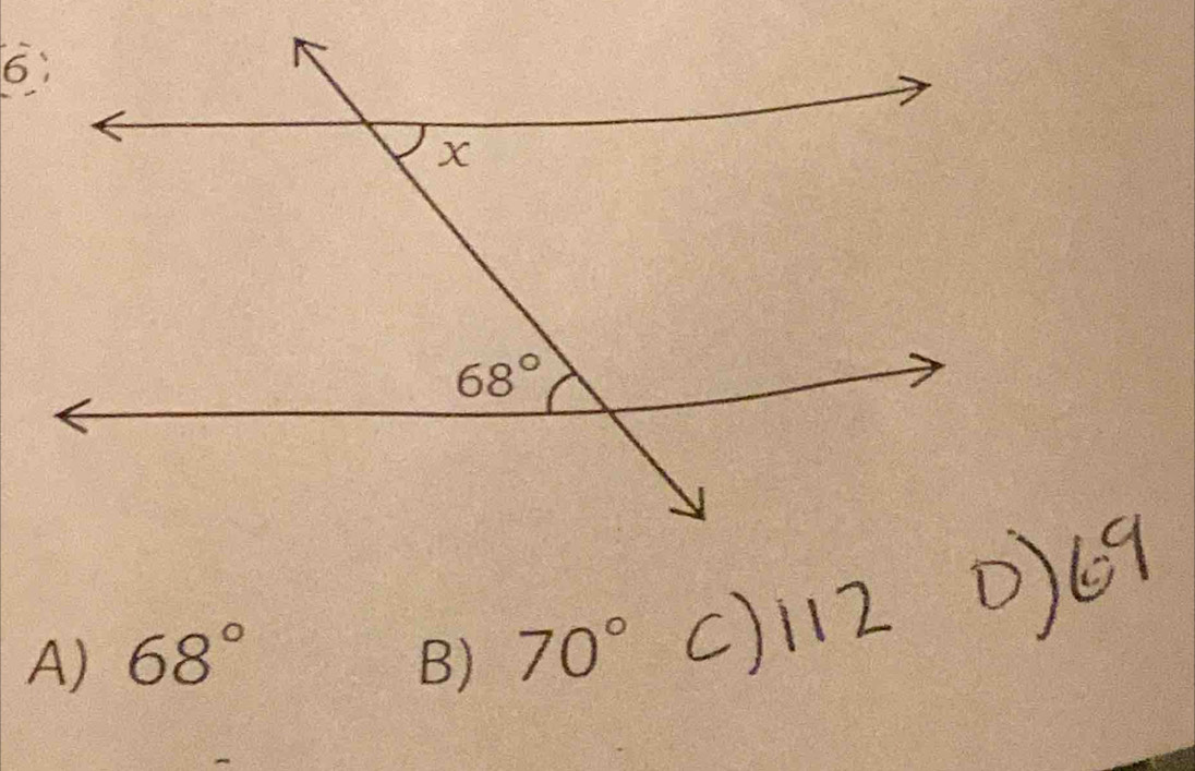 A) 68° B) 70°