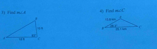 Find m∠ A 4) Find m∠ C