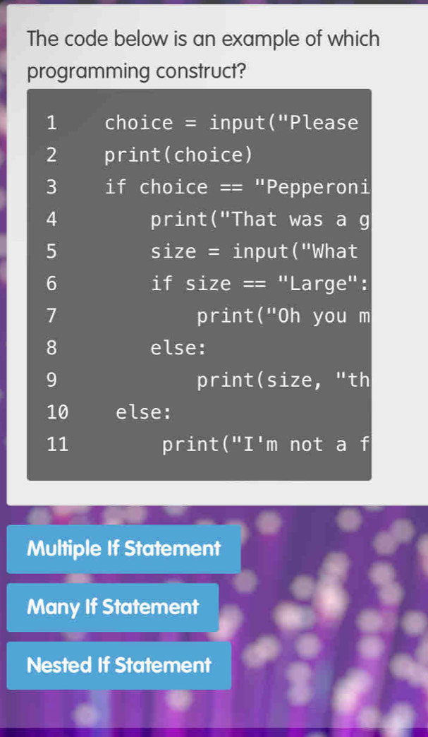 Solved: The code below is an example of which programming construct? 1 ...