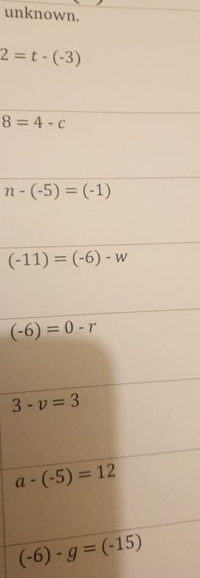 unknown.
(-6)-g=(-15)