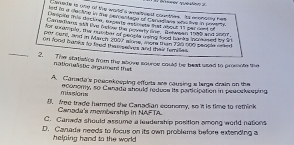 Solved: 10 äriswer question 2. Canada is one of the world's wealthiest ...