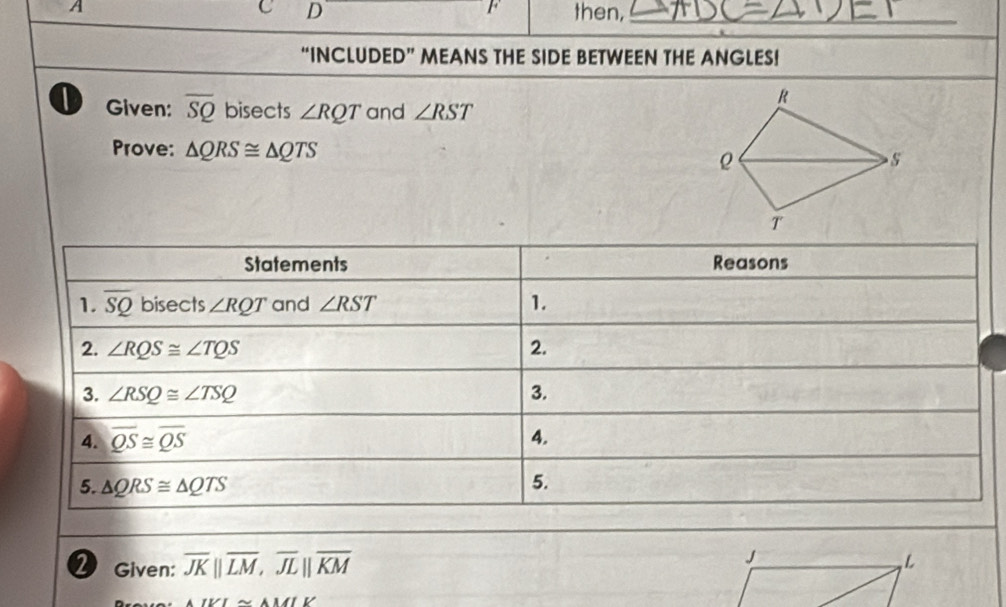 Solved: C D F A then,_ “INCLUDED” MEANS THE SIDE BETWEEN THE ANGLES! D ...