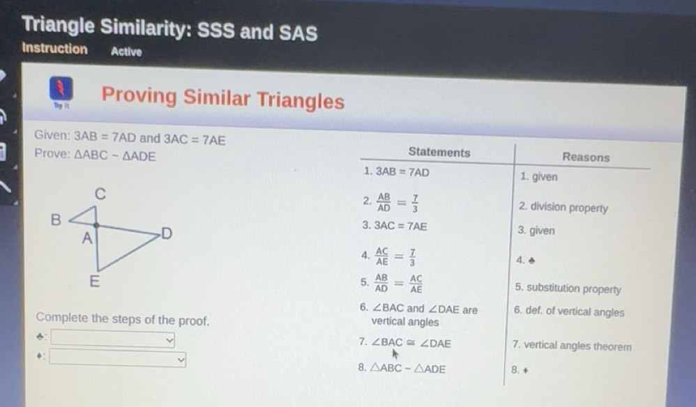 Solved: Triangle Similarity: SSS and SAS Instruction Active Thy it ...