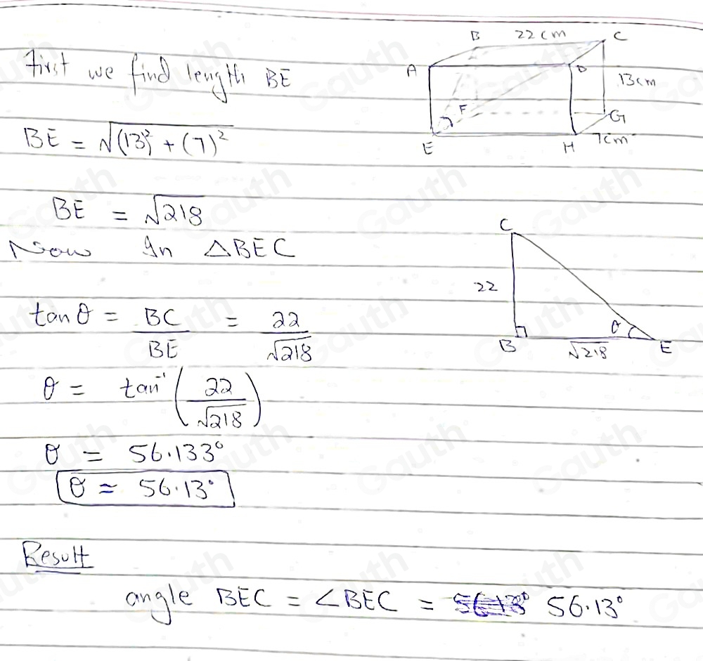 Solved: Work out the size of the angle BEC in the cuboid below. Give ...