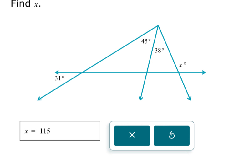 Find x.
x=115
×