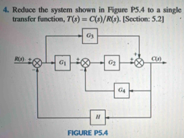Solved: Reduce the system shown in Figure P5.4 to a single transfer ...
