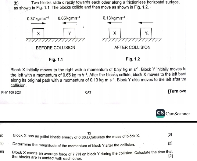 Solved: Two blocks slide directly towards each other along a ...