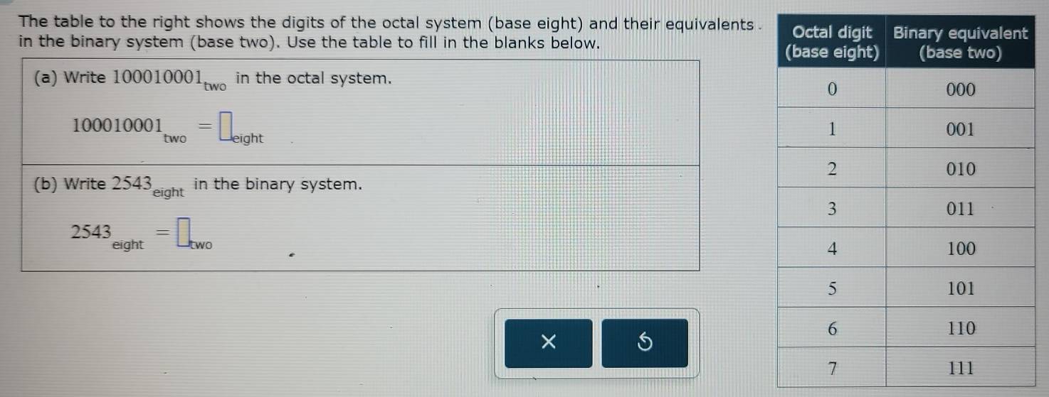 Solved: The table to the right shows the digits of the octal system ...