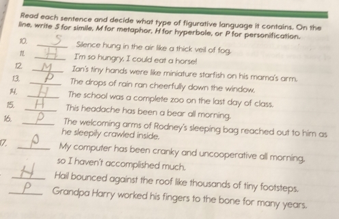 Solved: Read each sentence and decide what type of figurative language ...