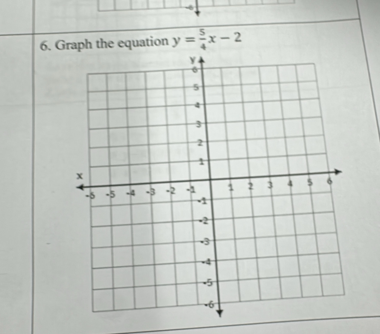 -6
6. Graph the equation y= 5/4 x-2