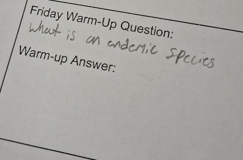 Friday Warm-Up Question: 
Warm-up Answer: