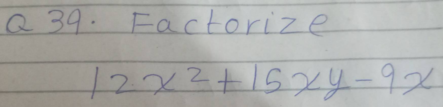 Factorize
12x^2+15xy-9x