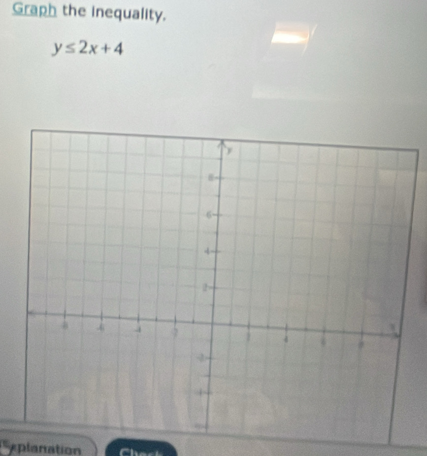 Graph the inequality.
y≤ 2x+4
eplanation