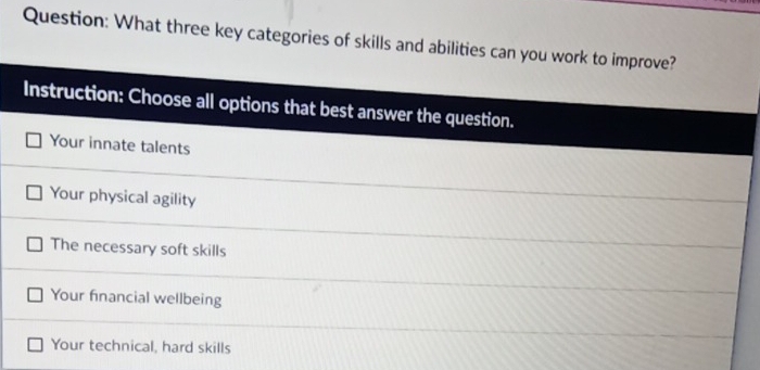 What three key categories of skills and