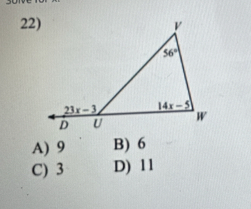 A) 9 B) 6
C) 3 D) 11