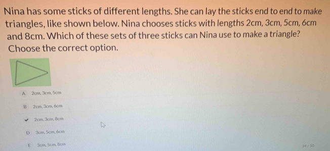 Solved: Nina has some sticks of different lengths. She can lay the ...